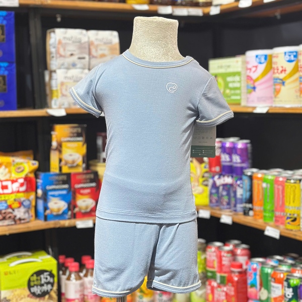 Bu Bộ ngắn tay cài giữa -Melange Xanh Ghi