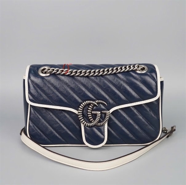 Túi GG Marmont xanh viền trắng (520981) sz25 (BMC) KG+