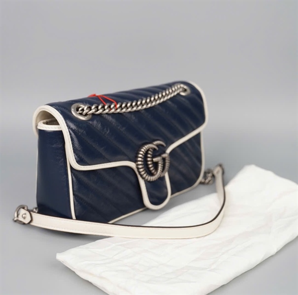 Túi GG Marmont xanh viền trắng (520981) sz25 (BMC) KG+
