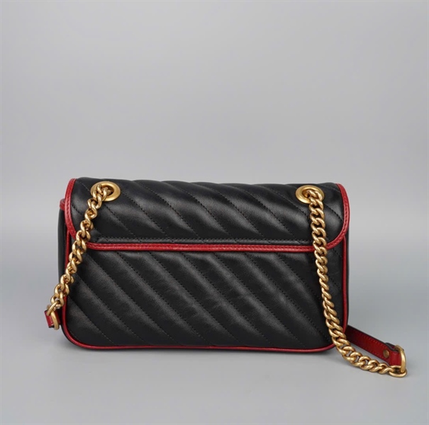 Túi GG Marmont đen viền đỏ (525040) sz25 (BMC) KG+