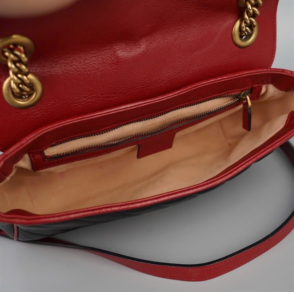 Túi GG Marmont đen viền đỏ (520981) sz25 (BMC) KG+