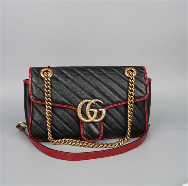 Túi GG Marmont đen viền đỏ (520981) sz25 (BMC) KG+