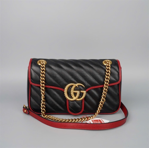 Túi GG Marmont đen viền đỏ (525040) sz25 (BMC) KG+