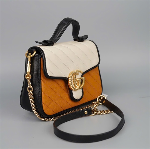 Túi GG Marmont Handle nâu nắp trắng (486628) sz20 (BMC) KG+