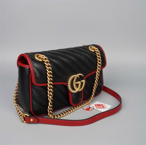 Túi GG Marmont đen viền đỏ (525040) sz25 (BMC) KG+
