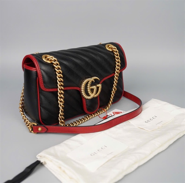 Túi GG Marmont đen viền đỏ (525040) sz25 (BMC) KG+