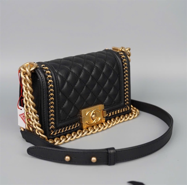 Túi Chanel Boy đen viền xích (X113661P7) sz20 (BMC) KG+