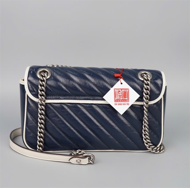 Túi GG Marmont xanh viền trắng (520981) sz25 (BMC) KG+