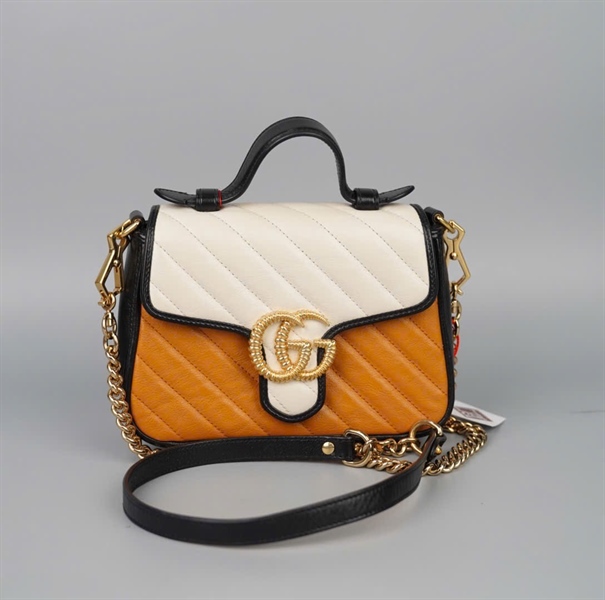 Túi GG Marmont Handle nâu nắp trắng (486628) sz20 (BMC) KG+