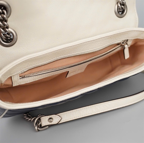 Túi GG Marmont xanh viền trắng (520981) sz25 (BMC) KG+