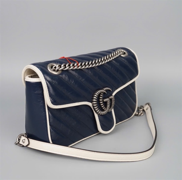 Túi GG Marmont xanh viền trắng (520981) sz25 (BMC) KG+