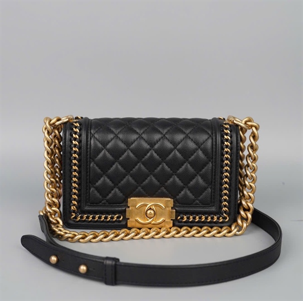 Túi Chanel Boy đen viền xích (X113661P7) sz20 (BMC) KG+