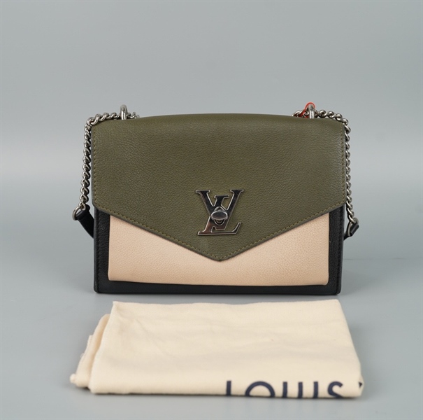 Túi LV Mylockme Chain nude viền đen nắp xám (BE3109) sz22 KG+