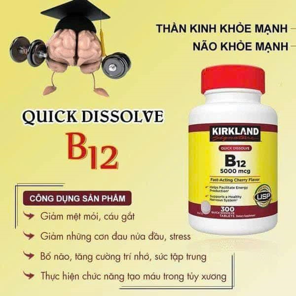 Viên Uống Kirkland Vitamin B12 5000 Mcg chai 300 viên date 5/2029
