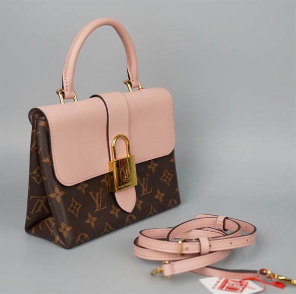 Túi LV Locky hoa nâu nắp hồng sz20 (BQ) KG+