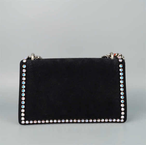 Túi GG Dionysus đen viền đính đá (493075) sz27 (BQ) KG+