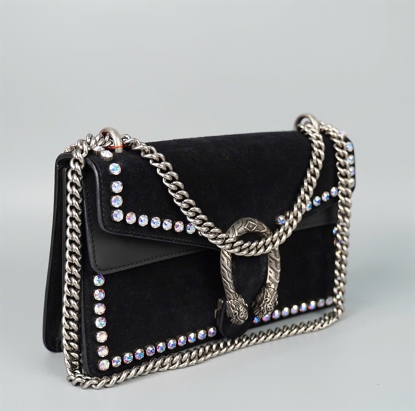 Túi GG Dionysus đen viền đính đá (493075) sz27 (BQ) KG+