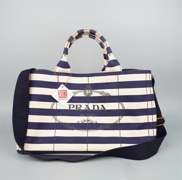 Túi Prada Handle trắng sọc xanh sz36 KG +