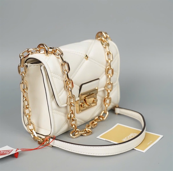 Túi Michael Kor màu trắng hạt vàng +