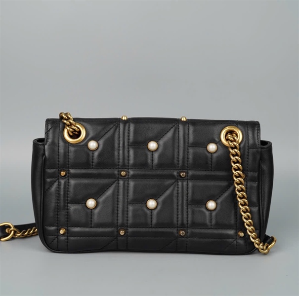 Túi GG đen đính ngọc (498879) sz25 (BQ) KG+