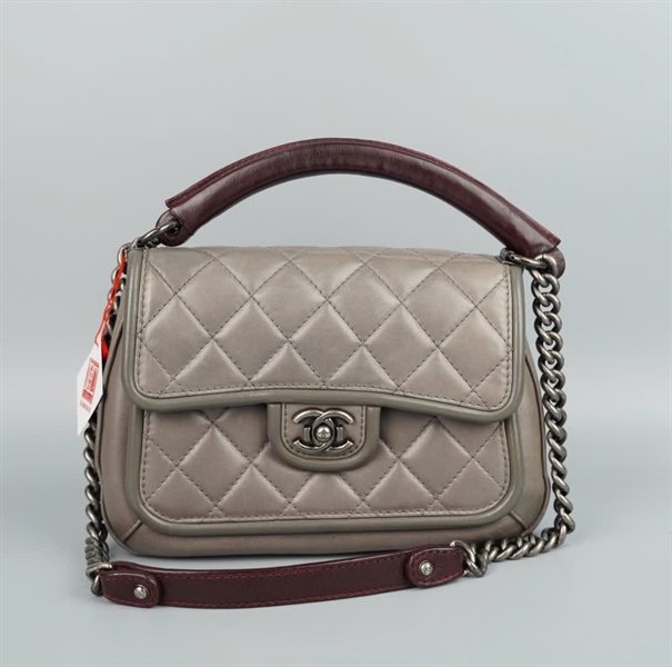 Túi Chanel handle màu ghi (21016520) có lót form sz23 KG+