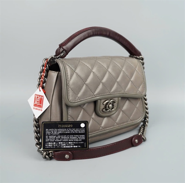 Túi Chanel handle màu ghi (21016520) có lót form sz23 KG+