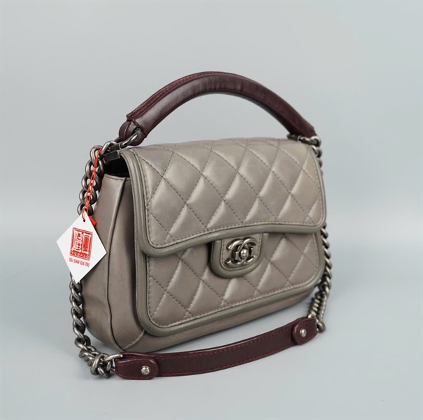 Túi Chanel handle màu ghi (21016520) có lót form sz23 KG+
