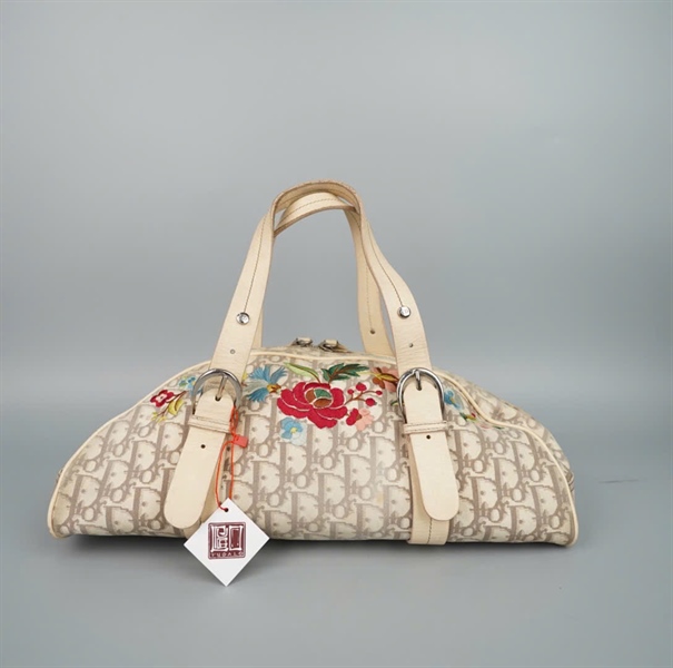 Túi Dior xám thêu hoa sz37 (A-T) KG+