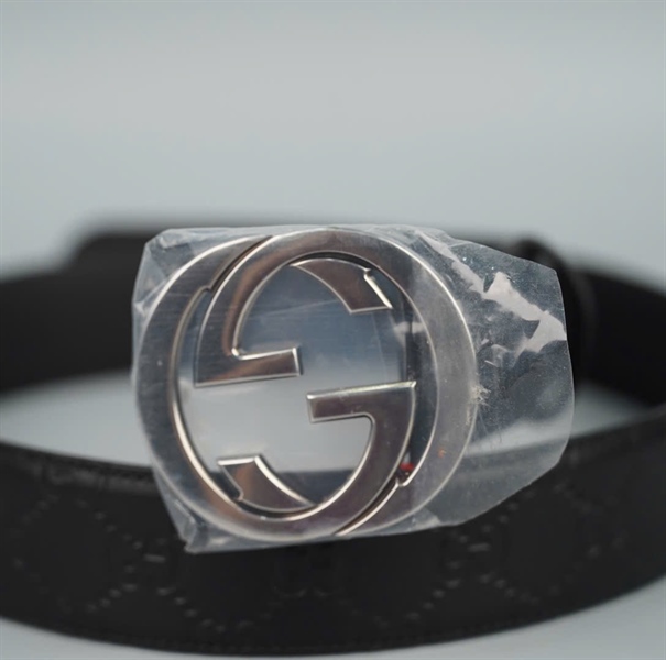 Thắt lưng GG đen khóa bạc bản 4cm dài 106cm (A-T) KG+