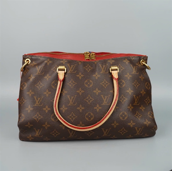 Túi LV Lockit hoa nâu viền đỏ sz34 (A-T-TAG) KG+