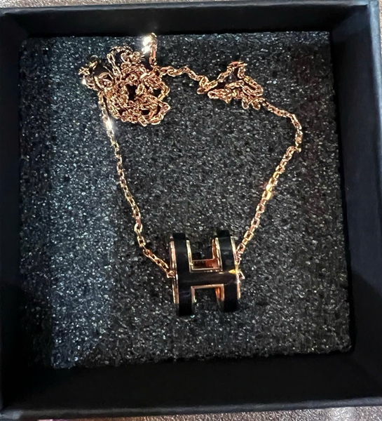 Dây chuyền Hermes mặt chữ H màu đen (A-T) KG+