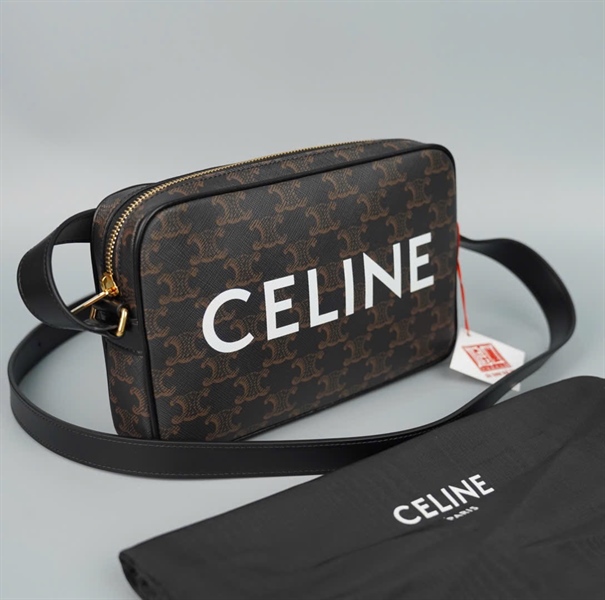 Túi Celine nâu in chữ sz23 (A-T) KG+