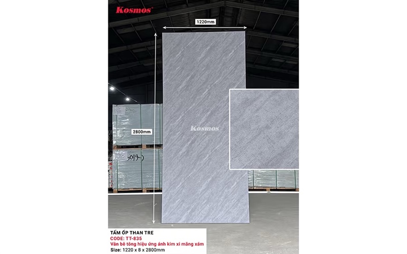Tâm Than Tre Xi Măng Hiệu ƯngTT-835 (1220x8x2800)_Xám Xi măng ánh kim