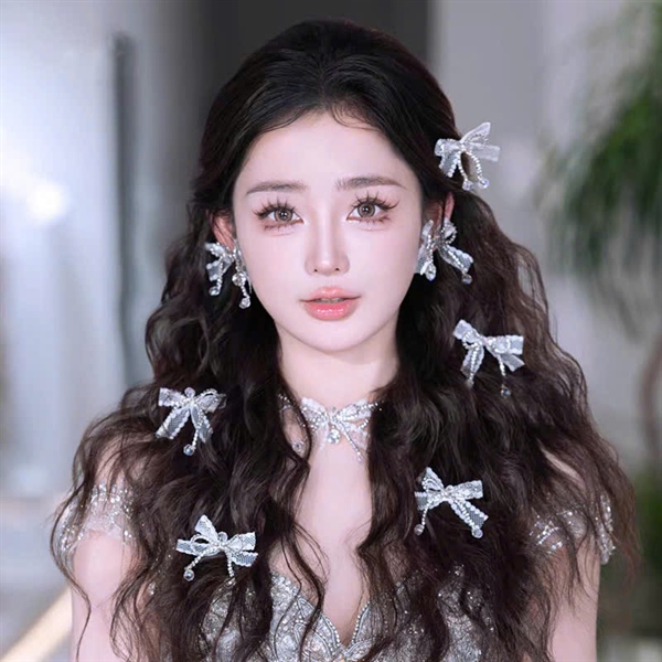 Set choker đeo cổ kèm 6 nơ ren đính đá ( tặng kèm bông tai )