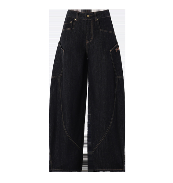 Jean đen baggy thêu chữ cam