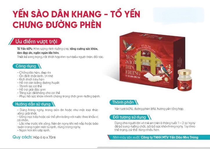 Yến sào Dân khang - Tổ yến chưng đường phèn (Hộp 6 lọ x 70ml) - Dân Khang