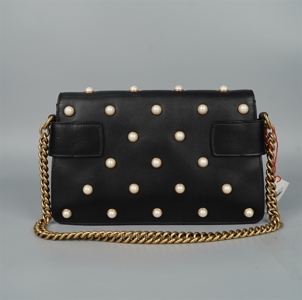 Túi GG đen đính ngọc khóa con ong (H021999737) sz25 KG+