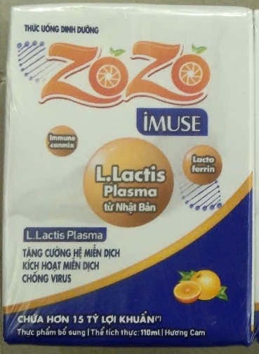 ZOZO IMUSE bổ sung lợi khuẩn L.Lactis Plasma vị dâu + cam 110ml - Nafaco 2