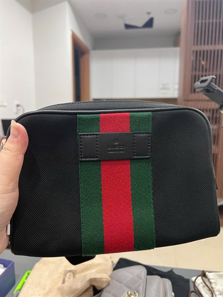Túi GG bumbag đen sọc (630919520981) sz22 (LTB) KG+