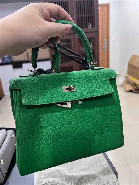 Túi Hermer Kelly xanh (Square R (2014)) kèm lót form + ổ + chìa sz24 (LTB) KG+
