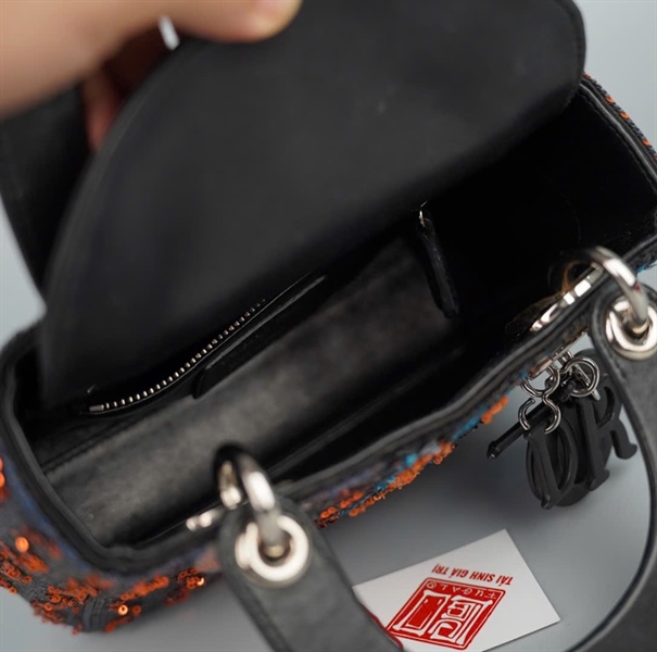 Túi Dior Lady xanh đính cườm (04-MA-0145) szmini (HC)+