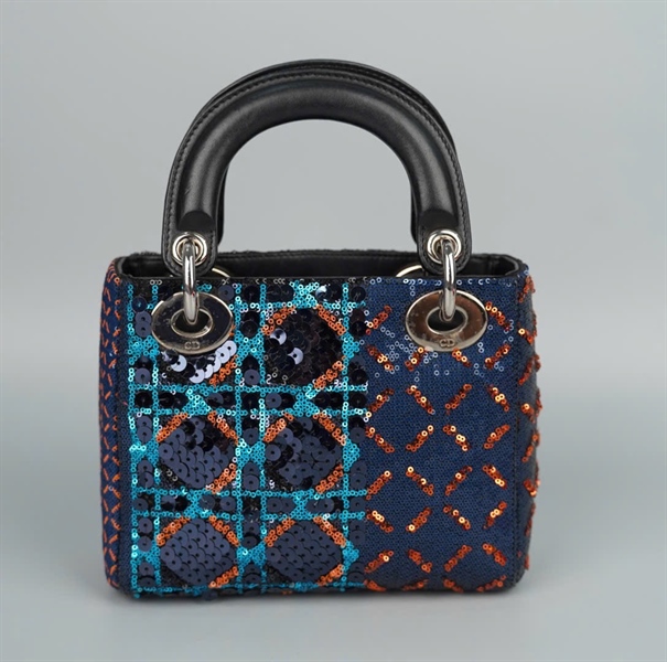 Túi Dior Lady xanh đính cườm (04-MA-0145) szmini (HC)+