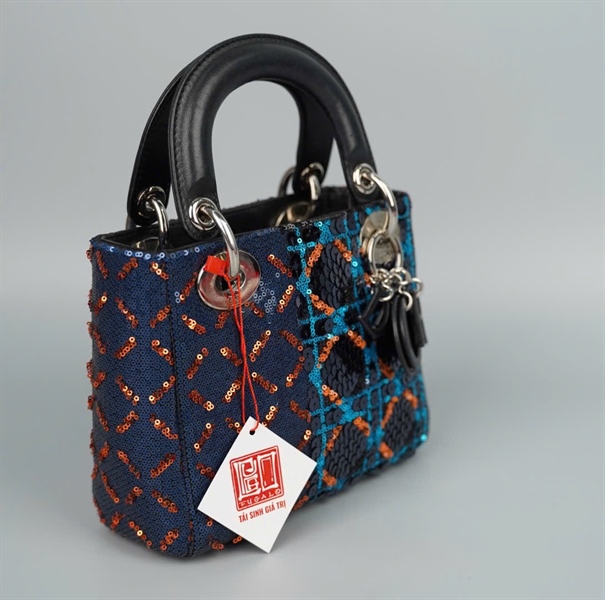Túi Dior Lady xanh đính cườm (04-MA-0145) szmini (HC)+