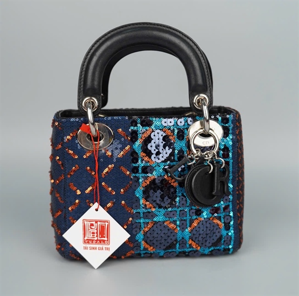 Túi Dior Lady xanh đính cườm (04-MA-0145) szmini (HC)+