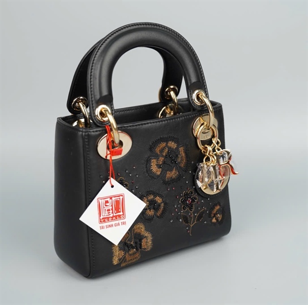 Túi Dior Lady đen thêu hoa (04-MA-0159) szmini (HC)+