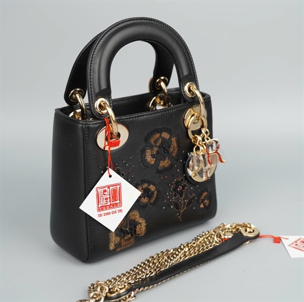 Túi Dior Lady đen thêu hoa (04-MA-0159) szmini (HC)+