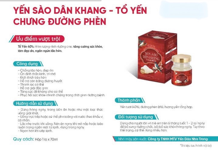 Yến sào Dân khang - Tổ yến chưng đường phèn (Hộp 1 lọ x 70ml) - Dân Khang