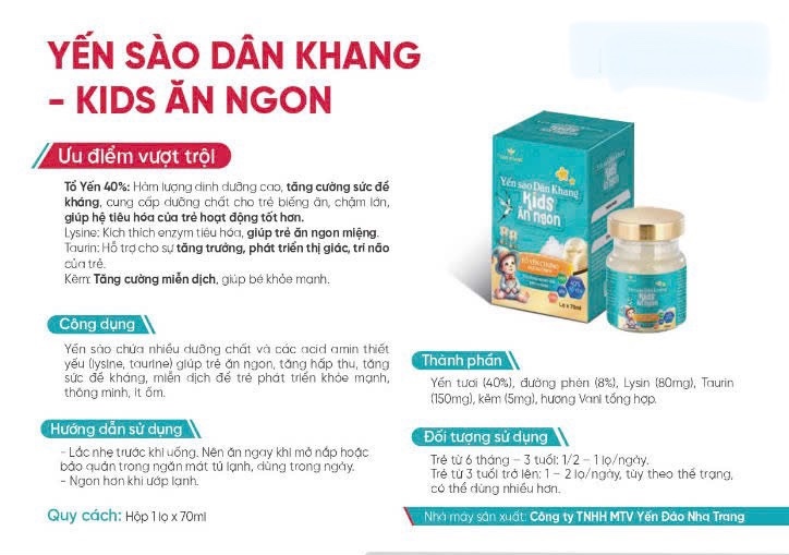 Yến sào Dân khang - Kids ăn ngon (Hộp 1 lọ x 70ml) - Dân Khang