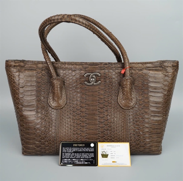 Túi Chanel xanh xám da trăn kèm lót form (20270819) sz33 KG+