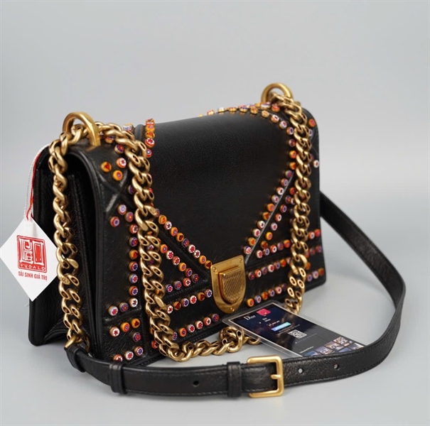 Túi Dior Woc đen đính charm (13-BO-0126) sz25 (LTB) KG+
